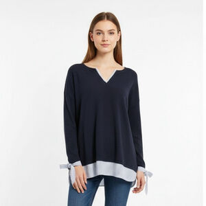 Gerard Darel Navy V-Neck Striped Layer Sweater - Large